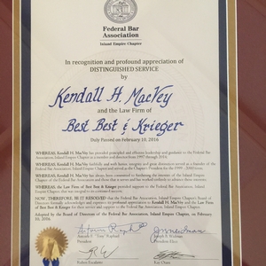 Partner Kendall H. MacVey and BB&K Honored by Federal Bar Association, Inland Empire Chapter